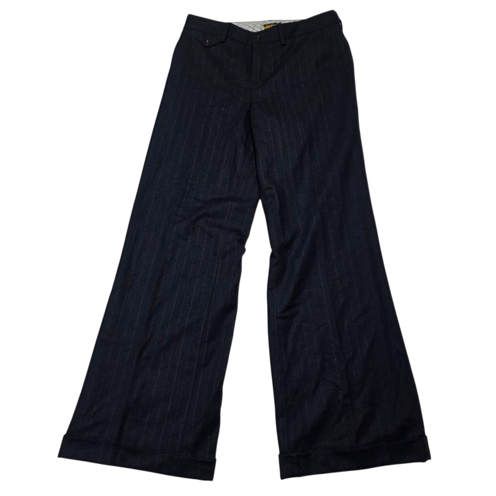 Ralph Lauren Rugby Trousers Women 6 Navy Pinstripe Wide Leg Wool Blend Preppy